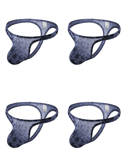 4 Pack Leopard Print See-through Mesh Thongs