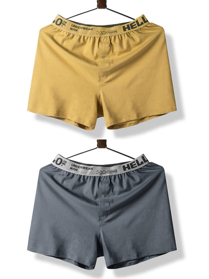 2 Pack Men's Woven Cotton Boxer Shorts With Button Fly