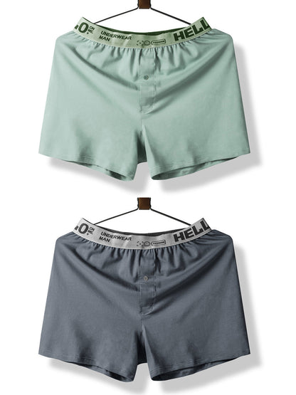 2 Pack Men's Woven Cotton Boxer Shorts With Button Fly