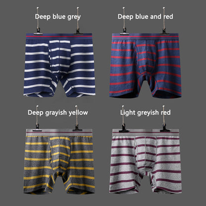Men's Cotton Striped Boxer Brifs Fly Front with Pouch