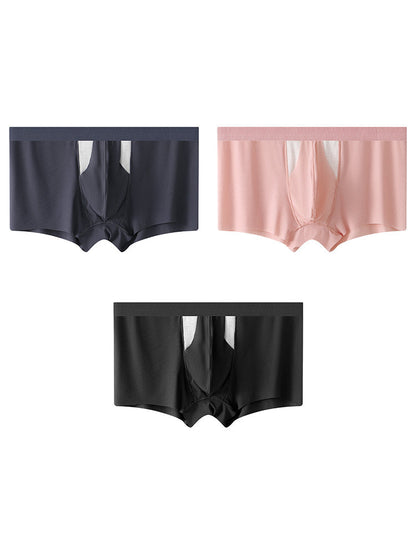 3-Pack Men's Ice Silk Trunks with Bullet-Style Separation and Enlarging Effect