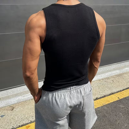Men's Ribbed Muscle Tank Top - High Elasticity Tight Fit Sleeveless Gym Shirt