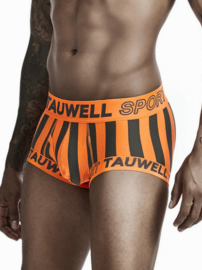 Mens Striped Support Pouch Boxer Briefs With Fly
