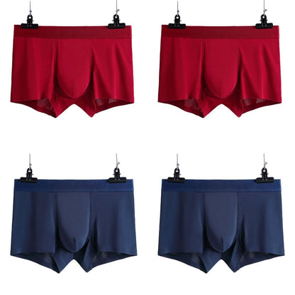 4 Pcs Seamless Ice Silk Solid Men's Boxer Briefs Set