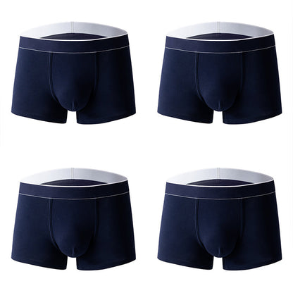 4Pcs Men's Cotton Solid Mid-rise Trunks