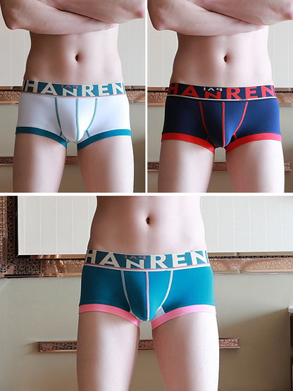3 Pack Men's Spliced Color Breathable Cotton Trunks