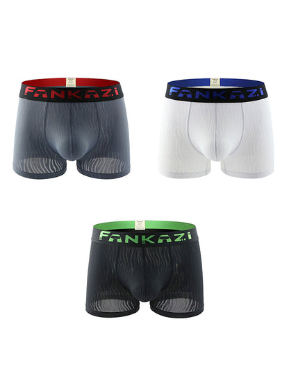 3 Pack Men's Striped U-Pouch Low-Rise Breathable Slim-Fit Trunks