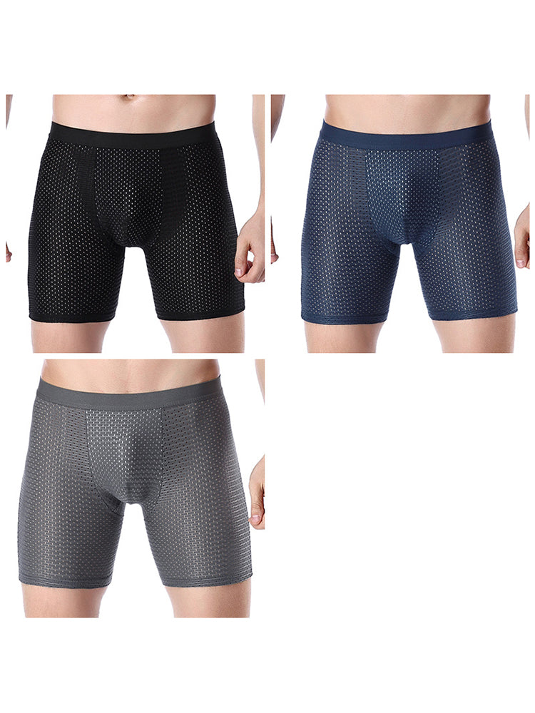 3 Pack Men's Anti-chafing Mesh Long Boxer Briefs