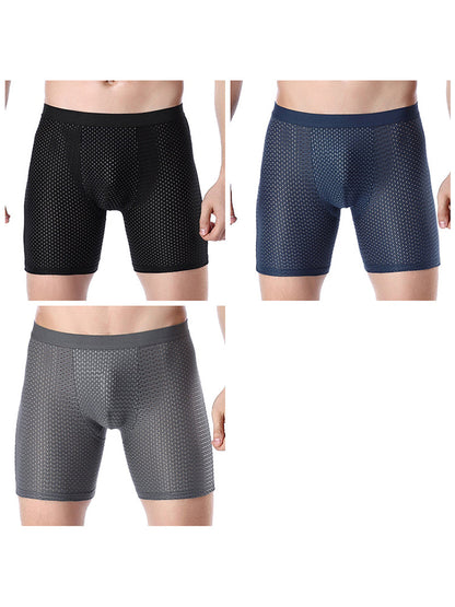 3 Pack Men's Anti-chafing Mesh Long Boxer Briefs