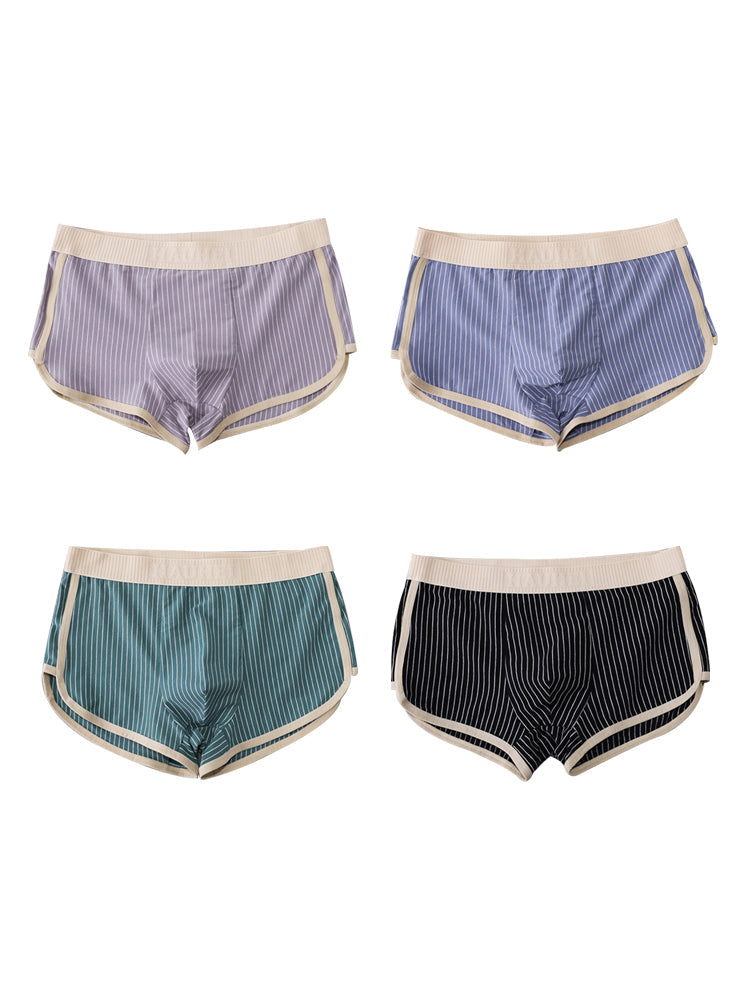 4 Pack Men's Striped Printed Personality Trendy Youth Boxer Briefs
