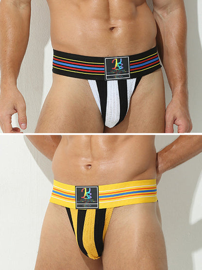 2 Pack Men's Sexy Rainbow Stretchy Breathable Soft U-Convex Pouch Bikini