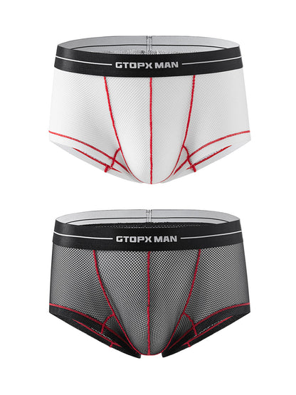 2 Pack Men's Sexy Low-rise Transparent Mesh Trunks