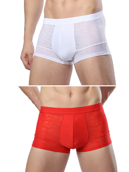 2-pack Men's Ice Silk Breathable Printed Hollow Boxer Briefs