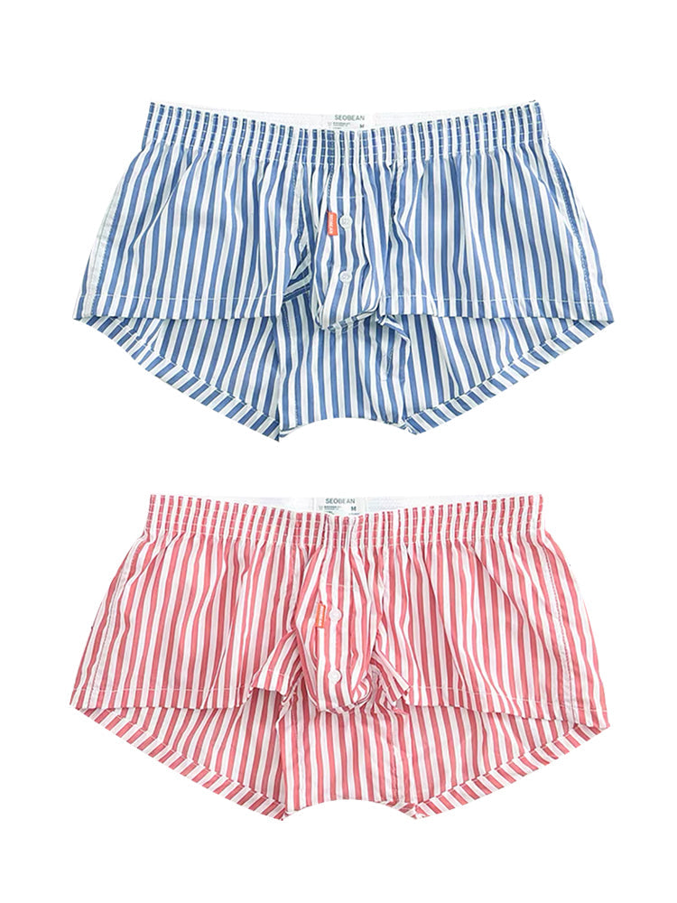 2 Pack Men's Classic Striped Trunks with Button Fly