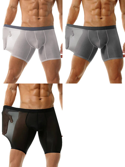 Men's Ice Silk Athletic Long Boxer Briefs