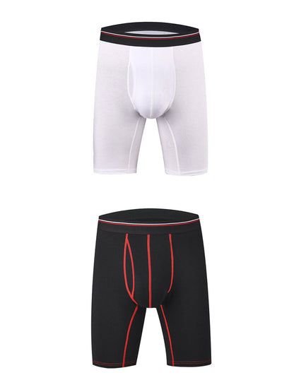 2 Pack Men's Long High Waist Cotton Sports Anti-friction Leg Boxer Briefs