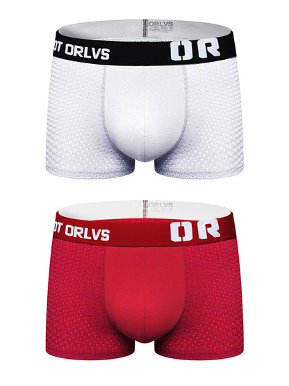 2 Pack Men's Sexy Transparent Seamless Mesh Solid Color Breathable Trunks & Bikini