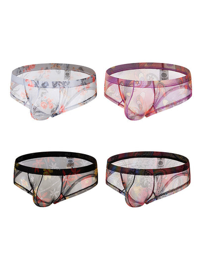 4-pack Men's Lace Print Sheer Mesh Bohemian Boxer Briefs