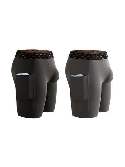 2 Pack Men's Compression Boxer Shorts with Side Pocket