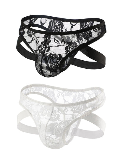2-pack Men's Lace See-through Thongs