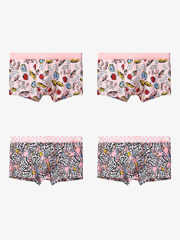 4 Pack Men's Cartoon Cotton Anti-Bacterial Boxer Briefs
