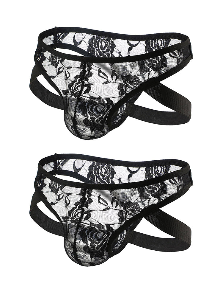 2-pack Men's Lace See-through Thongs