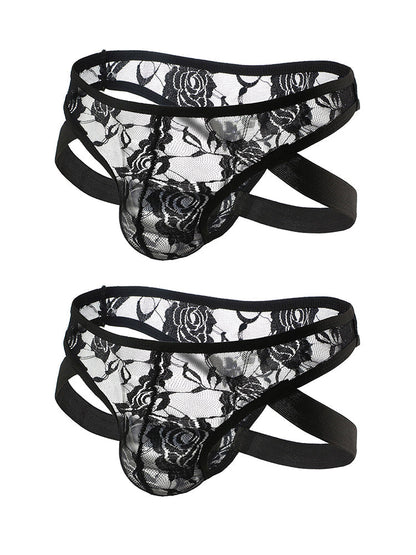 2-pack Men's Lace See-through Thongs