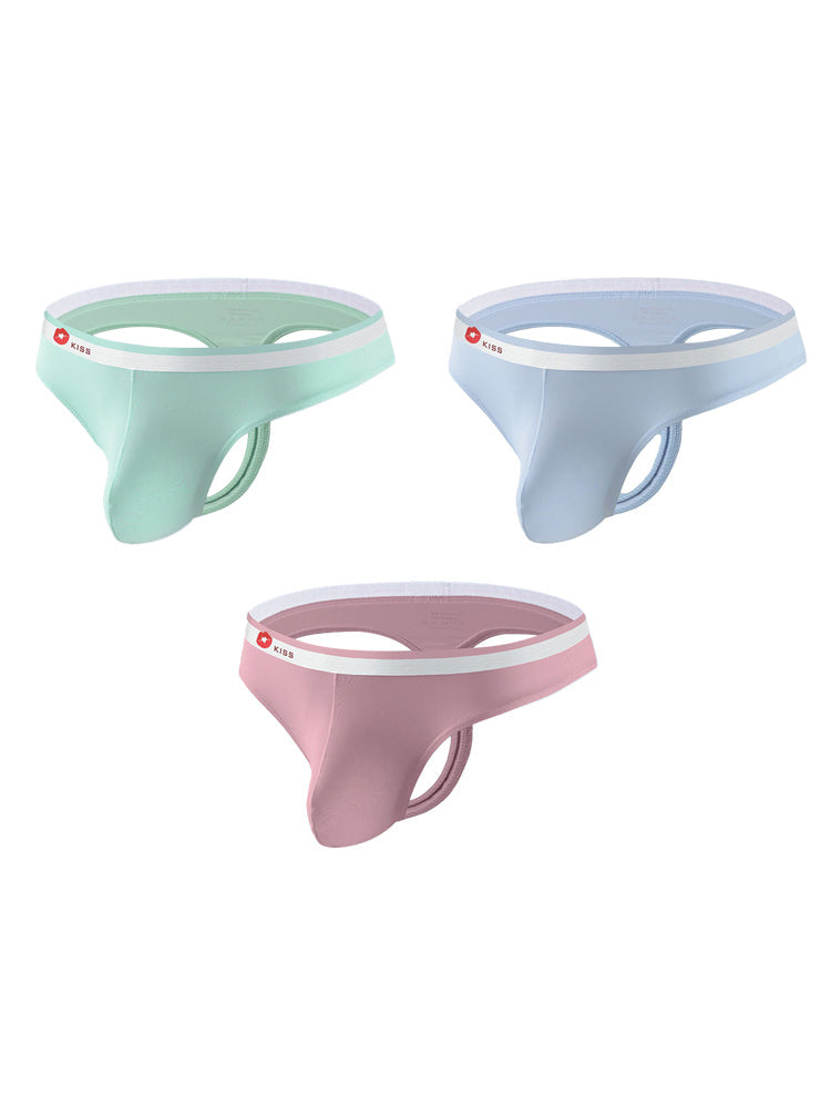 3 Pack Men's Ice Silk Sexy U-Shaped Pouch Kiss Thong