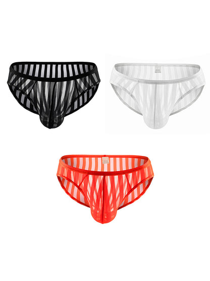 3 Pack Men's Sexy Striped Sheer Mesh Bikini