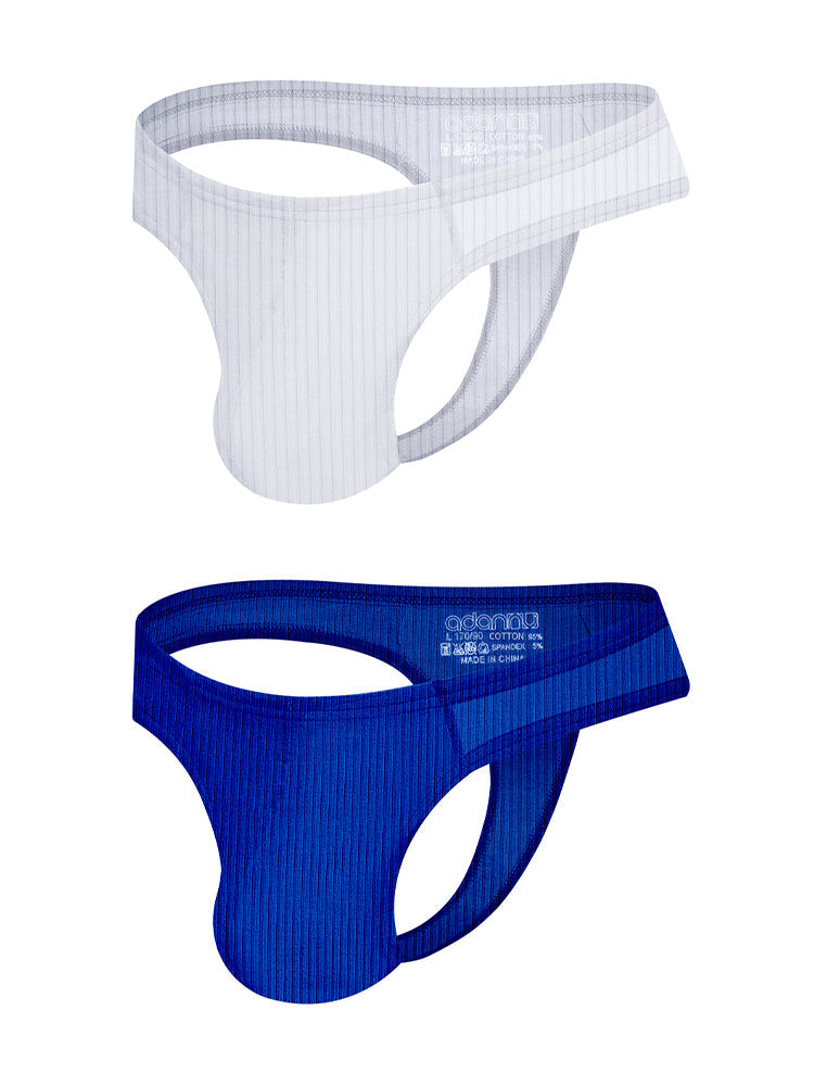 2-pack Men's Ribbed Low-rise Solid Color Thong