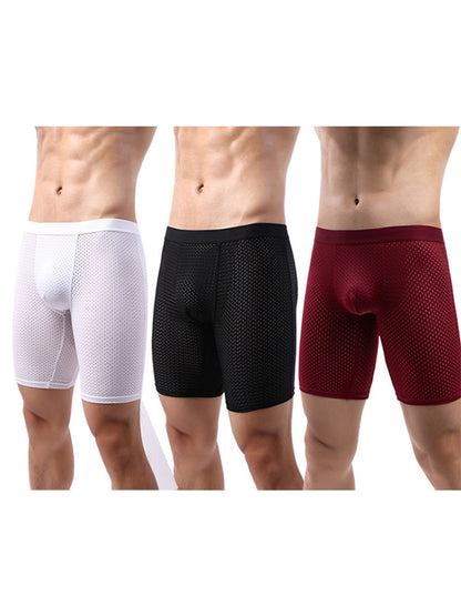 3 Pack Men's Anti-chafing Mesh Long Boxer Briefs