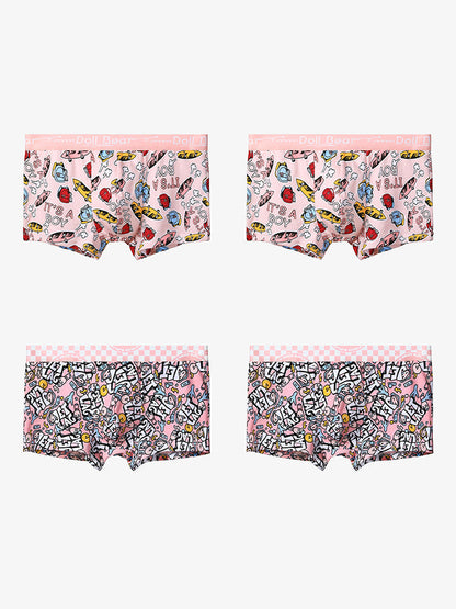 4 Pack Men's Cartoon Cotton Anti-Bacterial Boxer Briefs