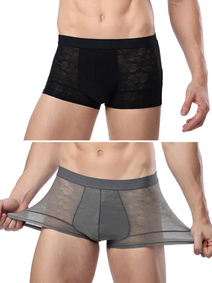 2-pack Men's Ice Silk Breathable Printed Hollow Boxer Briefs