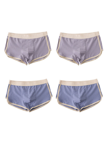 4 Pack Men's Striped Printed Personality Trendy Youth Boxer Briefs