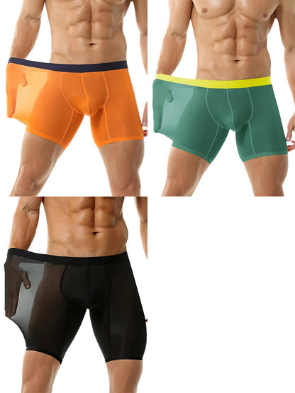 Men's Ice Silk Athletic Long Boxer Briefs