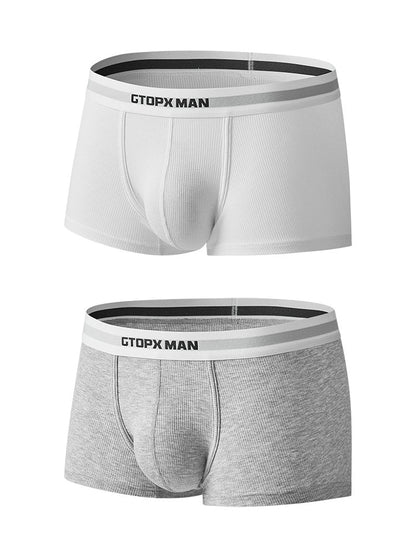 2-Pack Men's Threaded Large Pouch U-convex Sweat-absorbent Breathable Thin Sports Boxer Pants