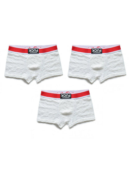 3 Pack Men's Lace Mesh Quick-Drying Breathable Solid Color Trunks