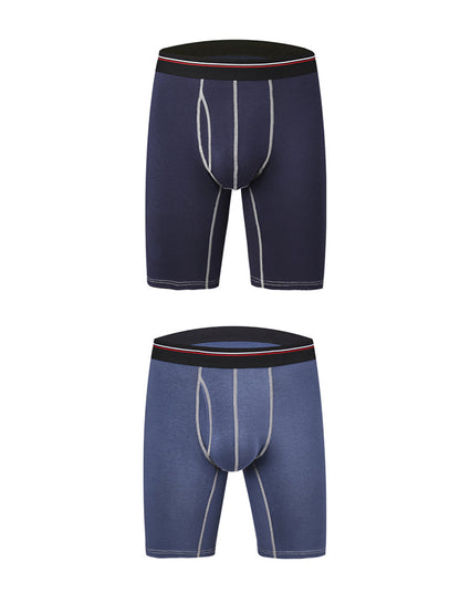 2 Pack Men's Long High Waist Cotton Sports Anti-friction Leg Boxer Briefs