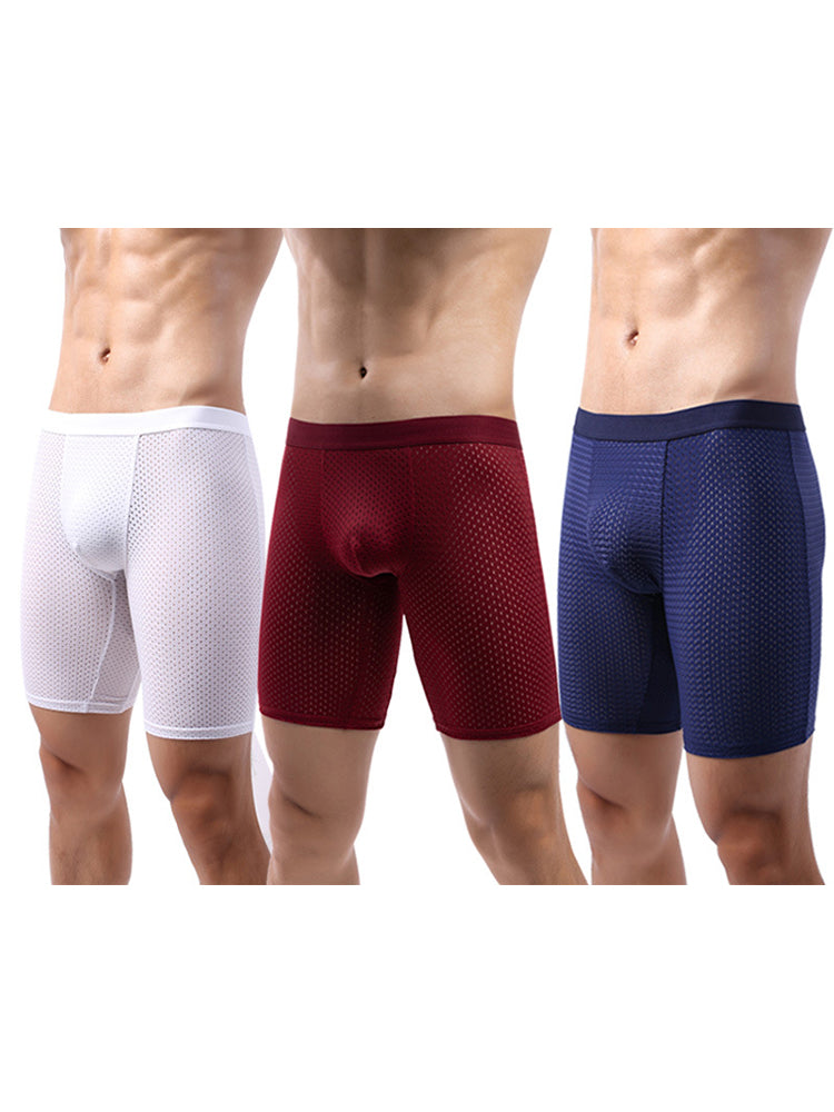 3 Pack Men's Anti-chafing Mesh Long Boxer Briefs
