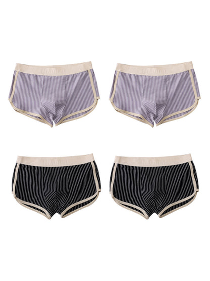 4 Pack Men's Striped Printed Personality Trendy Youth Boxer Briefs
