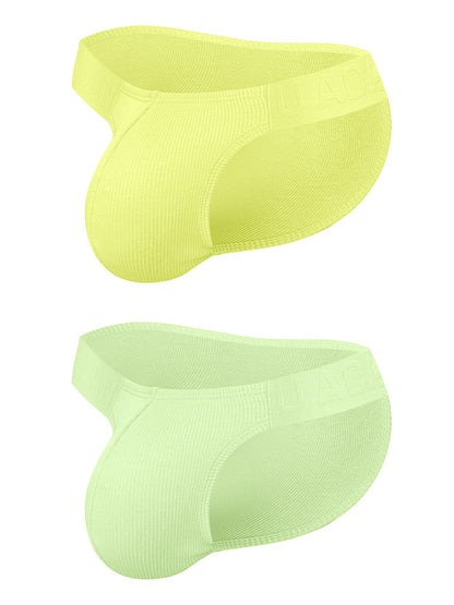 2 Pack Men's Solid Color Ribbed Cotton Sports Butt-Lifting Bikini