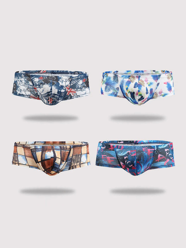 4 Pack Men's U-Pouch Low-Rise Moisture-Wicking Trunks