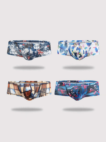4 Pack Men's U-Pouch Low-Rise Moisture-Wicking Trunks