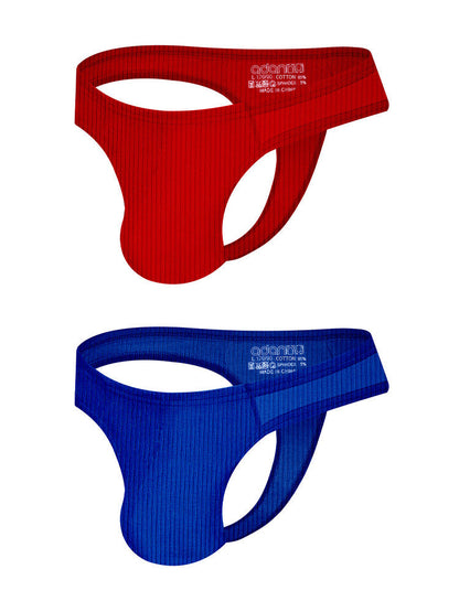 2-pack Men's Ribbed Low-rise Solid Color Thong