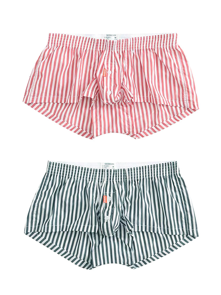 2 Pack Men's Classic Striped Trunks with Button Fly