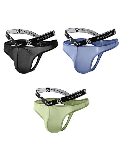 3 Pack Men's Sexy Ice Silk Mesh Breathable Erotic Thong & Strings
