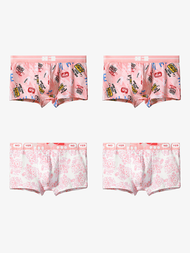 4 Pack Men's Cartoon Cotton Anti-Bacterial Boxer Briefs