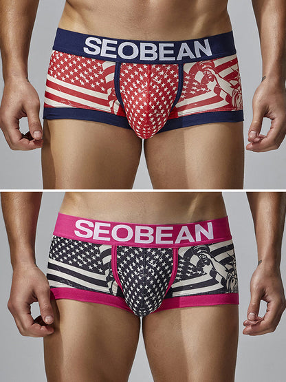 2 Pack Men's Statue of Liberty Print Comfortable and Breathable Trunks