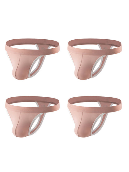 4 Pack Men's Mid-Rise Summer Ice Silk Mesh Thongs