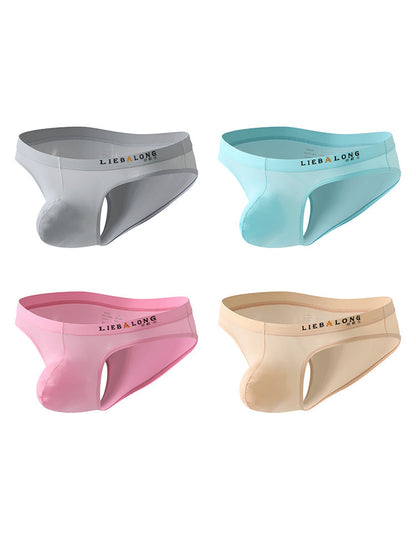 4 Pack Men's Ice Silk Low-Rise Big Pouch Sexy Comfortable Bikini